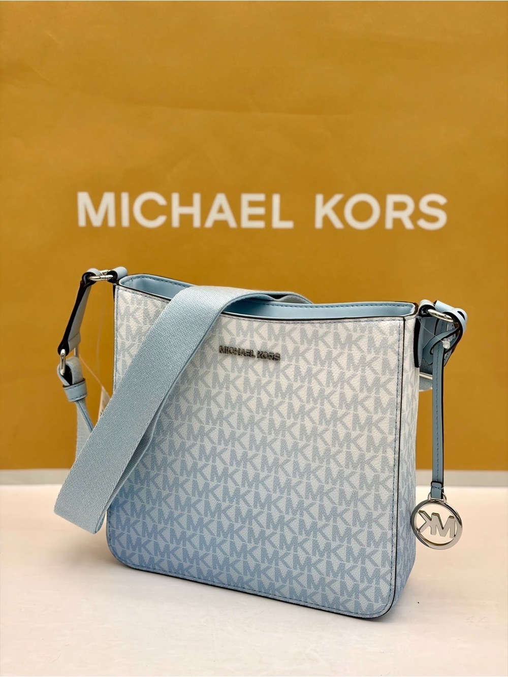 Michael Kors Light Blue Ombré MK Signature Crossbody - Picture 13 of 15